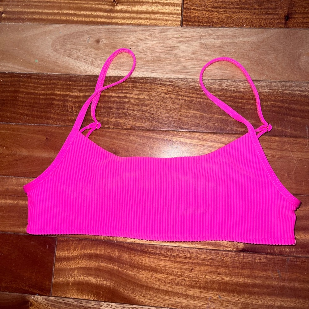 Frankie’s Bikinis Ribbed Swim Top Hot Pink